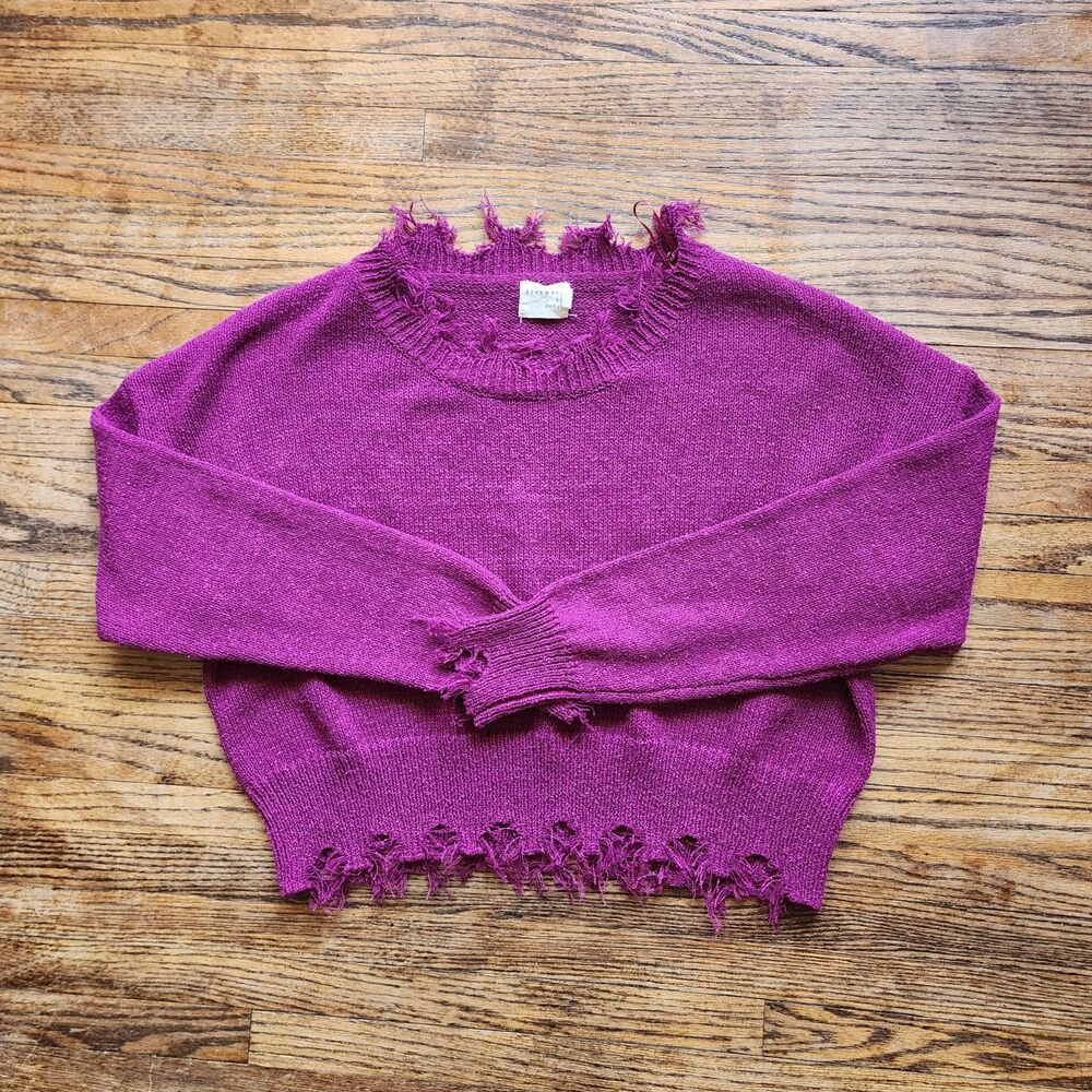 Dreamers by Debut Distressed Magenta Crop Sweater 90s Grunge Punk Core Small